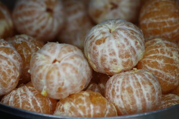Tangerines without peel Close Up