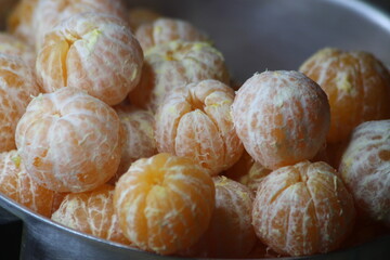 Tangerines without peel Close Up