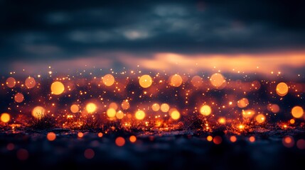 Magical Sunset Glow Bokeh Lights and Sparkling Grass Landscape