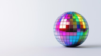 A colorful disco ball reflecting light, set against a simple background, perfect for party themes and vibrant events.