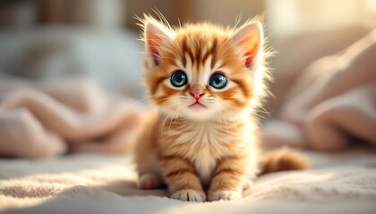 Adorable Ginger Kitten: Soft Fur, Bright Eyes, Gentle Mood