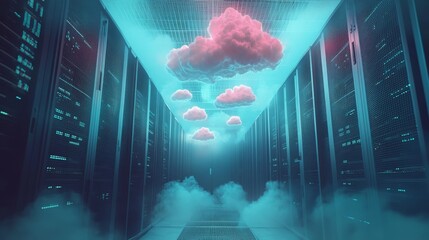 Advanced Cloud Server Room with Futuristic Systems and Design