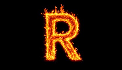 Fiery Letter R:  Intense Flaming Alphabet Character Design