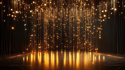 Dark stage with golden lights and sparkles, perfect for awards ceremony or product launch.