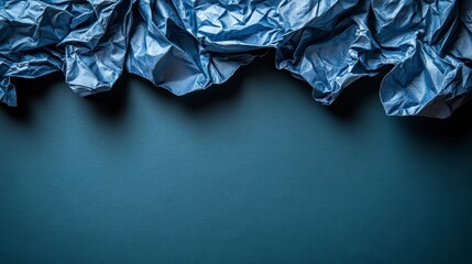 Crumpled Blue Tissue Paper Border on Dark Blue Background Abstract Texture Design