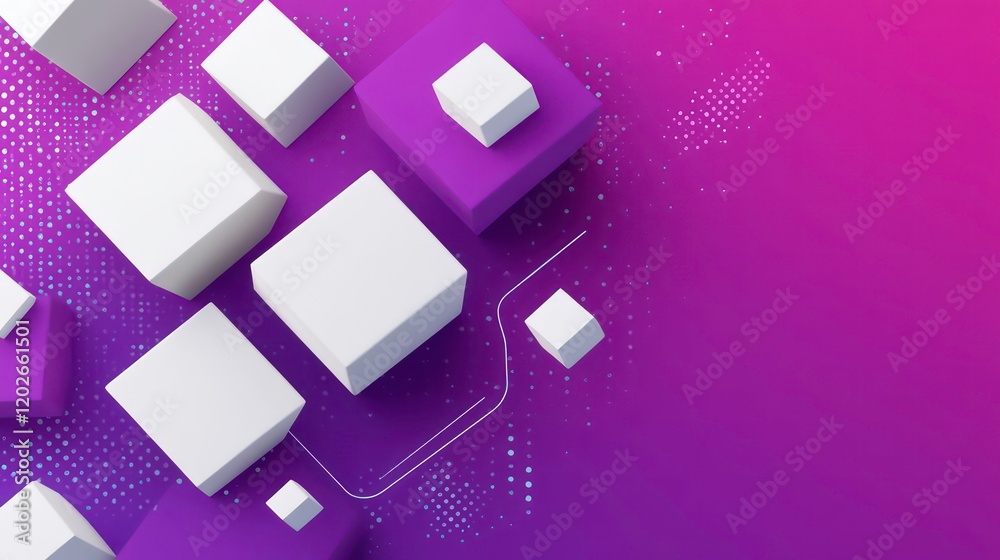 Aufkleber abstract 3d rendering of white and purple cubes on a gradient background.