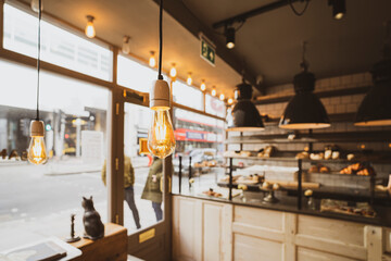 Pastries shop vintage cafe interior lighting decor, old Vintage light bulb lamps