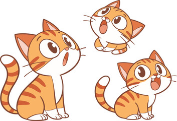 Cute cartoon cats expressing surprise, perfect for kids' products.