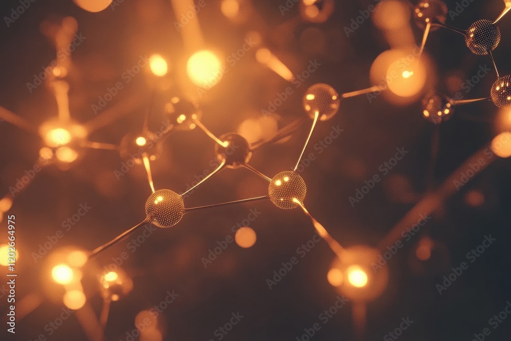 Fototapete fascinating close up of glowing molecules interconnected in a complex network during a scientific st