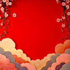 chinese new year oriental wave pattern red backdground border frame design 56