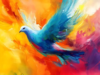 Obraz premium Vibrant Blue Dove in Flight: An Expressive Abstract Painting