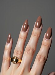 Mocha Mousse Color of the Year 2025 Manicure with Almond Shaped Nails 