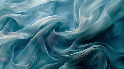 Fototapeta premium Close up of blue silk fabric with floral pattern