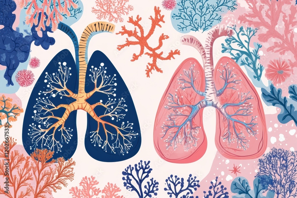 Leinwandbilder artistic representation of lungs intertwined with coral patterns showcasing the connection between n