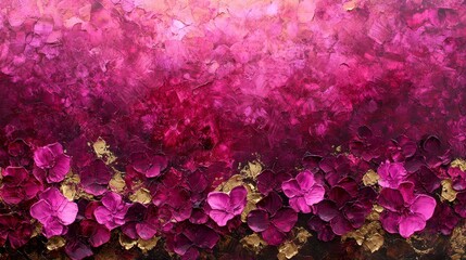 Fototapeta premium Lush Purple and Gold Floral Abstract Painting Impasto Texture Modern Art