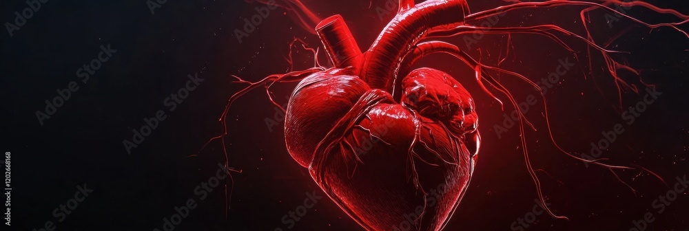 Aufkleber realistic depiction of a human heart with intricate details and vibrant colors against a dark backgr