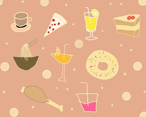 seamless pattern with drinks and food on the menu cafe or resturant