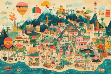 Whimsical Illustrated Map of a Fictional Island