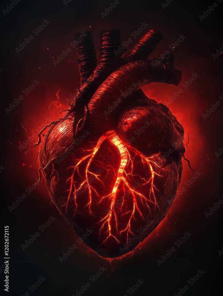 Aufkleber radiant heart with glowing veins illuminating the dark background in a vibrant artistic representati