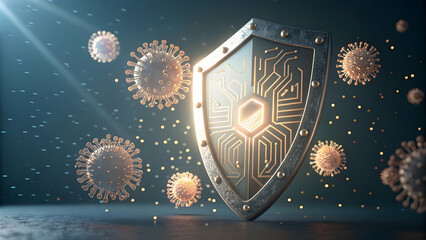 Fototapeta premium Shield Protection Against Viruses with Digital Circuitry Design