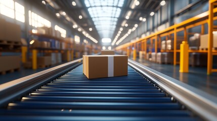 Fototapeta premium Automated Conveyor System for Transporting Packages in Warehouse