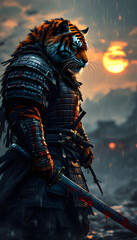 samurai tiger with sword