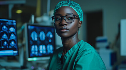 Healthcare professional analyzing data with AI technology