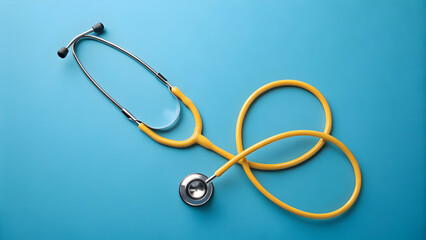Yellow Stethoscope on Blue Background for Healthcare and Medical Use