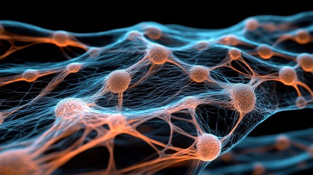 29.A highly detailed rendering of skin layers, featuring vibrant, glowing collagen fibers that radiate health and elasticity. The elastin strands are depicted as flexible and strong, surrounded by