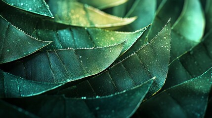 Obraz premium 32.A close-up of vibrant green aloe vera leaves with sharp edges and glistening gel inside the cut surface, set against a dark, moody background with soft lighting accentuating the texture.