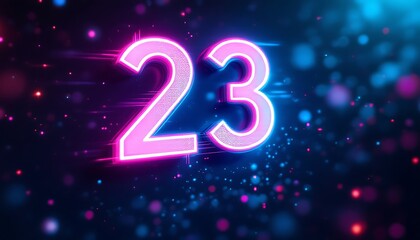 Neon Number Twenty-Three: Vibrant Pink and Blue Glowing Digits