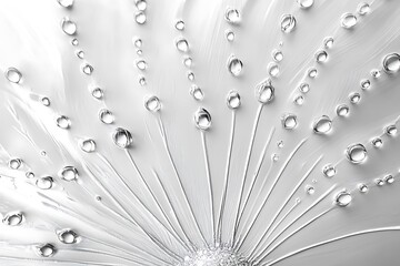Frozen dandelion seeds and water drops, closeup