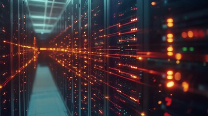 Rows of Modern Servers in a Climate Controlled Data Center