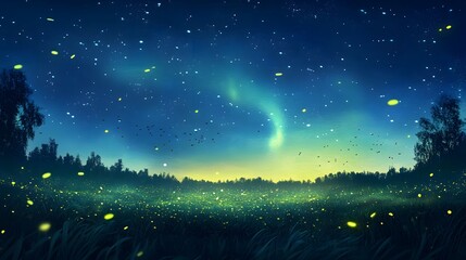 Firefly Field Night Sky Starlit Landscape