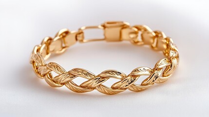 Gold bracelet, intricate design, white background, jewelry photography, e-commerce