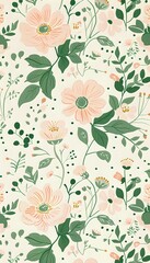 Elegant seamless floral pattern featuring soft peach-colored blooms and emerald green foliage on cream background, perfect for fabric, wallpaper, and surface pattern design projects.