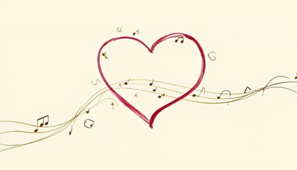 Romantic Hand Drawn Heart with Musical Notes: Valentine's Day Design