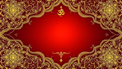 Ornate Gold Mandala Border on Red: A Luxurious Festive Design