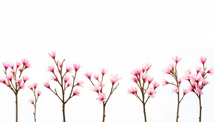 Delicate pink blossoms on branches in minimalist setting