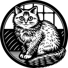 Adorable Fluffy Kitten with Bushy Tail in Circular Frame Design