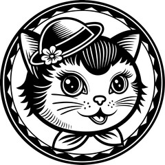 Charming Cat in Witch Hat with Bat Wings in a Festive Halloween Design