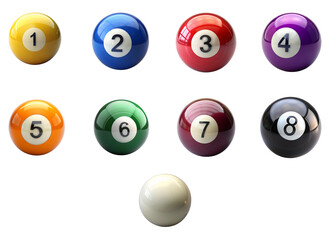 A set of billiard ball featuring the all number prominently displayed