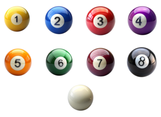 A set of billiard ball featuring the all number prominently displayed