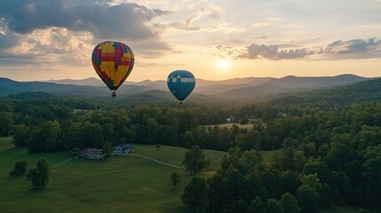Sunset Hot Air Balloon Ride Over Lush Green Valley