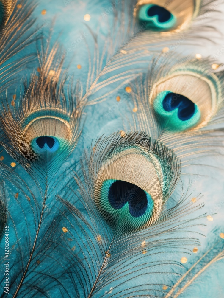 Aufkleber colorful peacock feathers arranged beautifully in an artistic display showcasing their vibrant eyesp