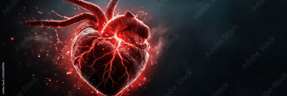 Leinwandbilder digital artwork of a glowing heart with vibrant red veins in a dark background creating an intense v