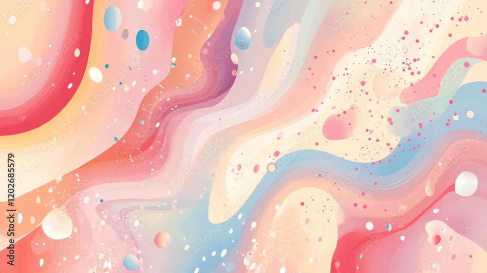 Poster abstract pastel swirl background with colorful spots and sparkles.