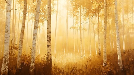 Golden Birch Trees In An Autumnal Forest Scene