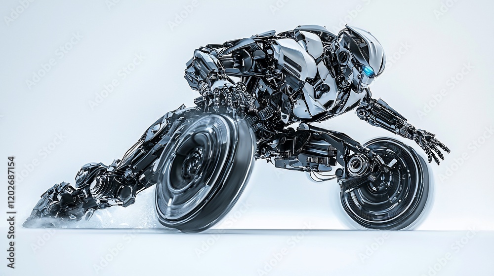 Aufkleber futuristic robotic racer in dynamic motion.