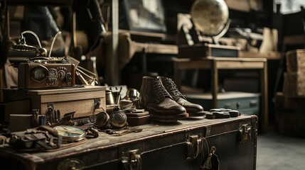 Vintage cobbler workshop with antique tools